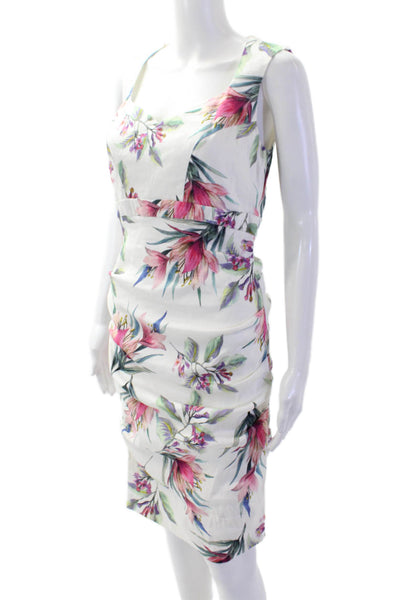 Nicole Miller Collection Womens Sheath Dress White Floral Sleeveless Size 8