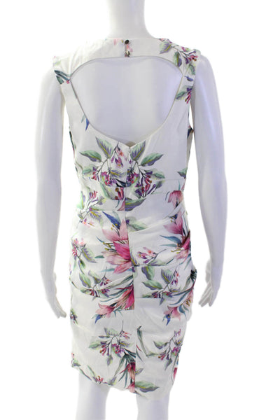 Nicole Miller Collection Womens Sheath Dress White Floral Sleeveless Size 8