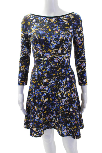 Erdem, Women Fit & Flare Dress Black Floral 3/4 Sleeve Round Neck Zip Size 2