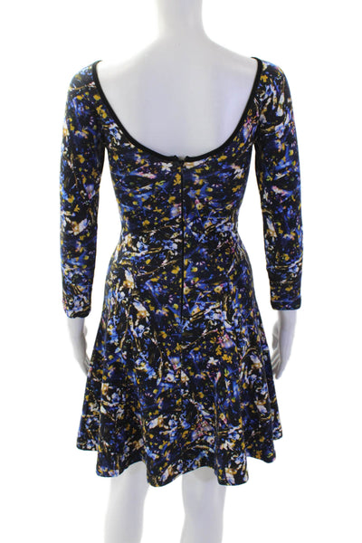 Erdem, Women Fit & Flare Dress Black Floral 3/4 Sleeve Round Neck Zip Size 2