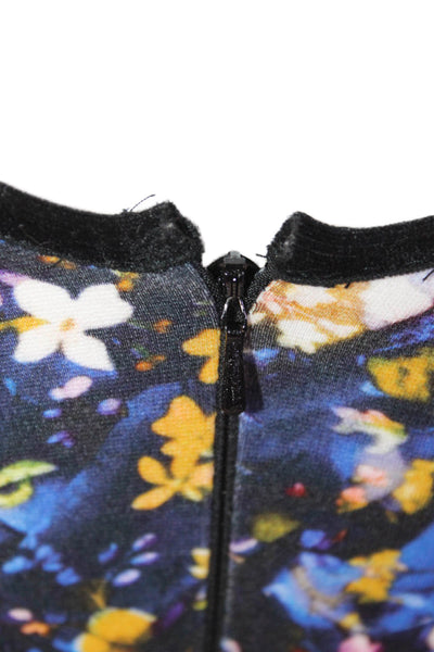 Erdem, Women Fit & Flare Dress Black Floral 3/4 Sleeve Round Neck Zip Size 2