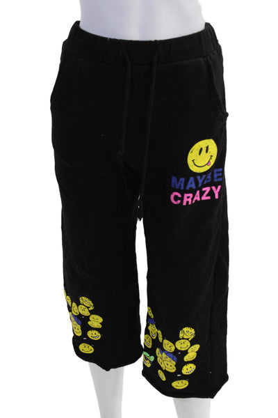Maybe Crazy Girls Cotton Graphic Print Straight Leg Sweatpants Black Size XS