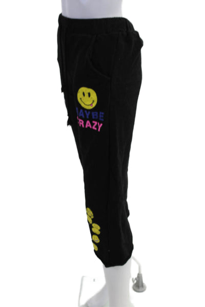 Maybe Crazy Girls Cotton Graphic Print Straight Leg Sweatpants Black Size XS