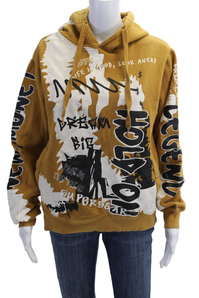 Designer Unisex Pullover Hoodie Brown Graphic Print Quotes Drawstring Size S