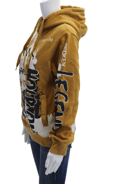 Designer Unisex Pullover Hoodie Brown Graphic Print Quotes Drawstring Size S