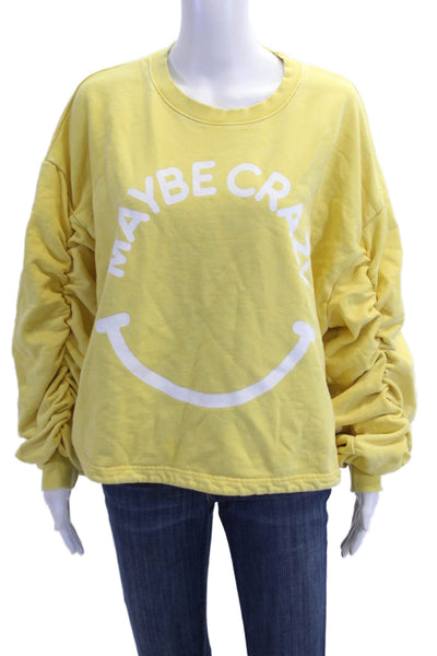 Designer Unisex Pullover Sweatshirts Yellow Cotton Graphic Crew Neck Size L