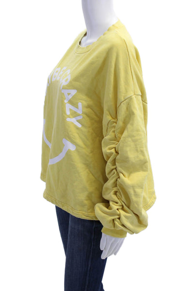 Designer Unisex Pullover Sweatshirts Yellow Cotton Graphic Crew Neck Size L