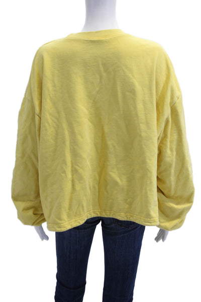 Designer Unisex Pullover Sweatshirts Yellow Cotton Graphic Crew Neck Size L