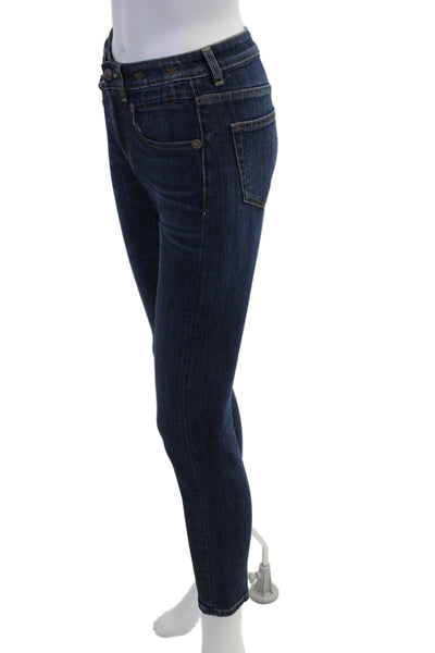 R13 Women Skinny Ankle Jeans Dark Blue Mid-Rise Cotton Blend Button Size 26