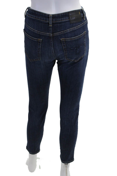 R13 Women Skinny Ankle Jeans Dark Blue Mid-Rise Cotton Blend Button Size 26