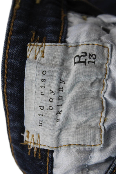 R13 Women Skinny Ankle Jeans Dark Blue Mid-Rise Cotton Blend Button Size 26