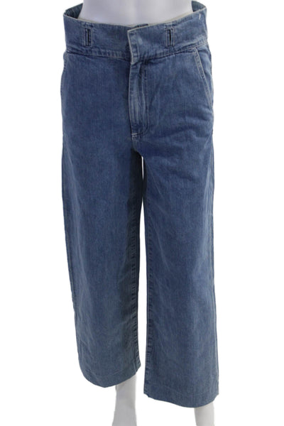 Rag & Bone Women Wide-Leg Jeans High Waist Blue Button Size 23