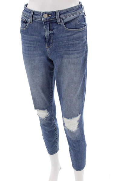 L'Agence Women Ankle Skinny Jeans Blue Mid Rise Button Size 26