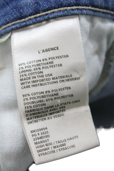 L'Agence Women Ankle Skinny Jeans Blue Mid Rise Button Size 26