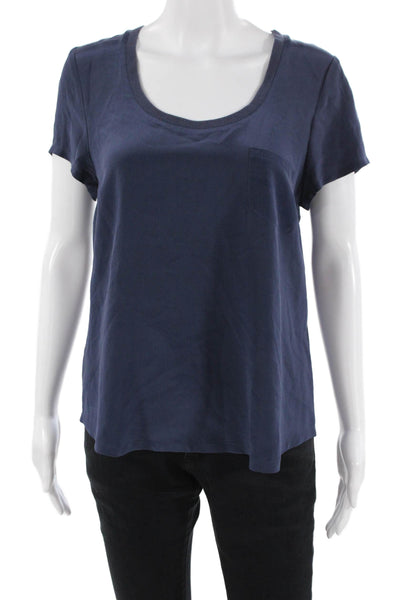 Joie Women Basic Silk Short Sleeve T-Shirt Dark Blue Round Neck Size S