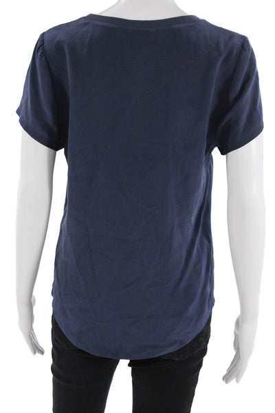 Joie Women Basic Silk Short Sleeve T-Shirt Dark Blue Round Neck Size S