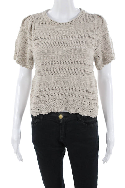 DH New York Unisex Pullover Knit Short Sleeve Beige Crew Neck Sweater Size S