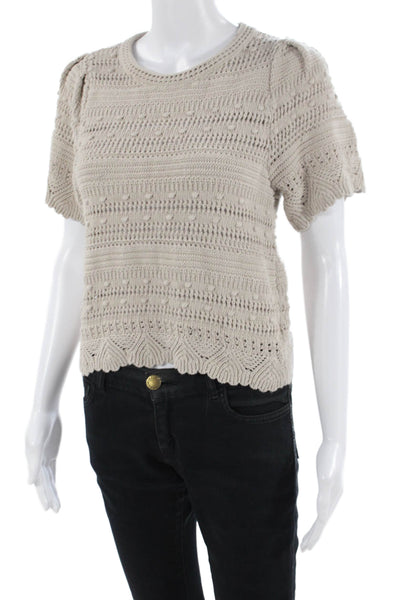 DH New York Unisex Pullover Knit Short Sleeve Beige Crew Neck Sweater Size S
