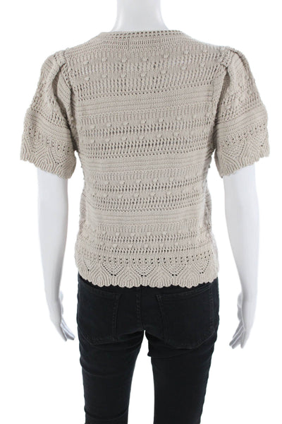 DH New York Unisex Pullover Knit Short Sleeve Beige Crew Neck Sweater Size S
