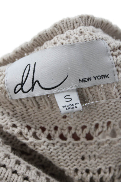 DH New York Unisex Pullover Knit Short Sleeve Beige Crew Neck Sweater Size S
