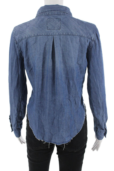 Rails Women Cropped Button-Up Long Sleeve Tencel Dark Blue Petite Size XS