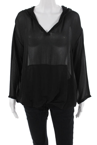 Ian RN Women Gothic Pullover Hoodie Black V-Neck Drawstring Polyester Size S
