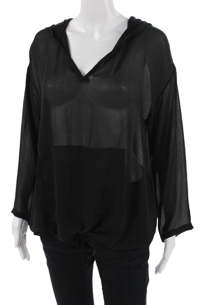 Ian RN Women Gothic Pullover Hoodie Black V-Neck Drawstring Polyester Size S