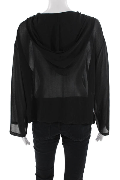 Ian RN Women Gothic Pullover Hoodie Black V-Neck Drawstring Polyester Size S