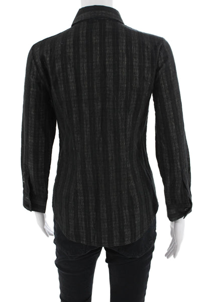 Theory Women Basic Striped Collared Button-Up Black Long Sleeve Size PP