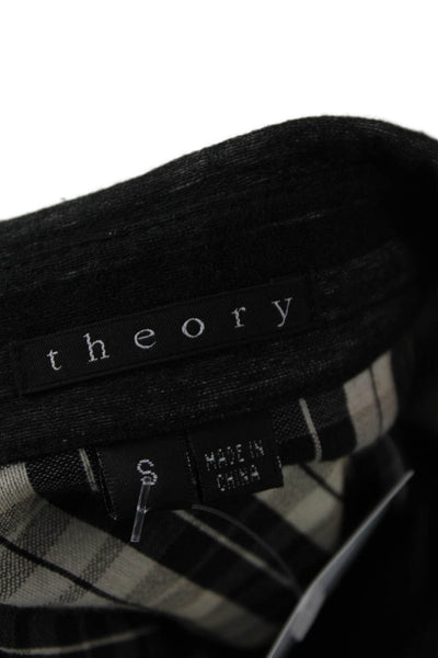 Theory Women Basic Striped Collared Button-Up Black Long Sleeve Size PP
