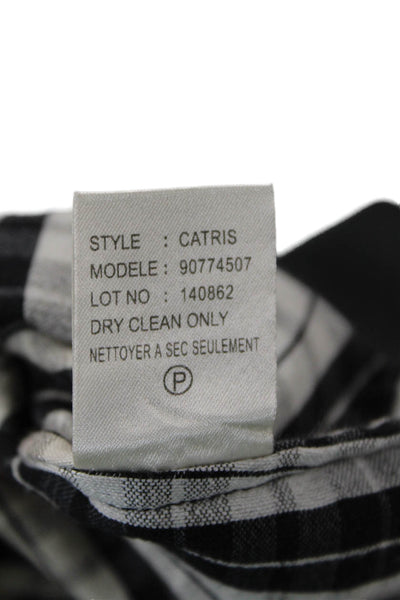 Theory Women Basic Striped Collared Button-Up Black Long Sleeve Size PP