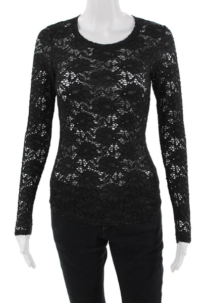 Generation Love Women Black Floral Round Neck Long Sleeve Top Size XS