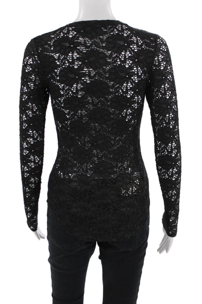 Generation Love Women Black Floral Round Neck Long Sleeve Top Size XS