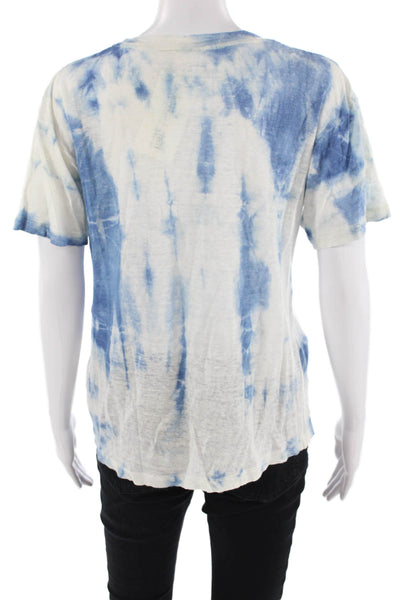 Bannerday Womens Basic Blue Linen Short Sleeve T-Shirt Round Neck Size 1