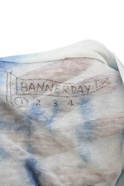 Bannerday Womens Basic Blue Linen Short Sleeve T-Shirt Round Neck Size 1
