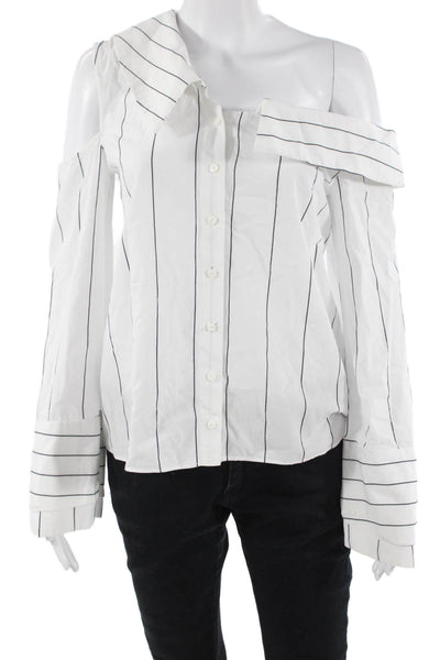 Finders Womens Striped White Button-Up Blouse Long Sleeve Cotton Size S