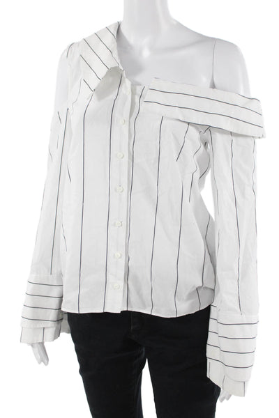 Finders Womens Striped White Button-Up Blouse Long Sleeve Cotton Size S