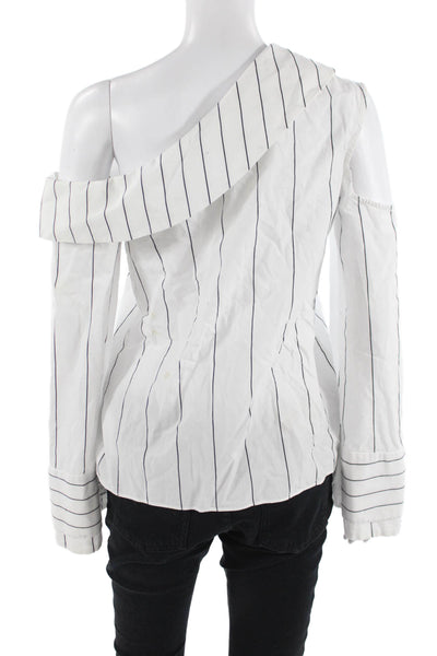 Finders Womens Striped White Button-Up Blouse Long Sleeve Cotton Size S