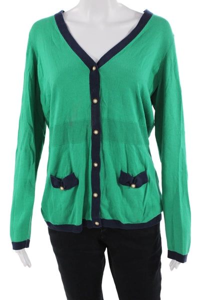 Lilly Pulitzer Women Cardigan VNeck Button Silk-Cotton Long Sleeve Green Size XL