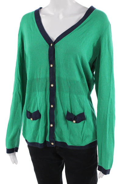 Lilly Pulitzer Women Cardigan VNeck Button Silk-Cotton Long Sleeve Green Size XL