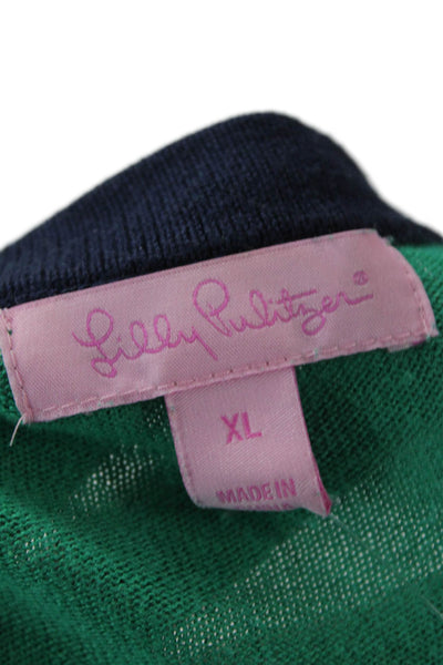 Lilly Pulitzer Women Cardigan VNeck Button Silk-Cotton Long Sleeve Green Size XL