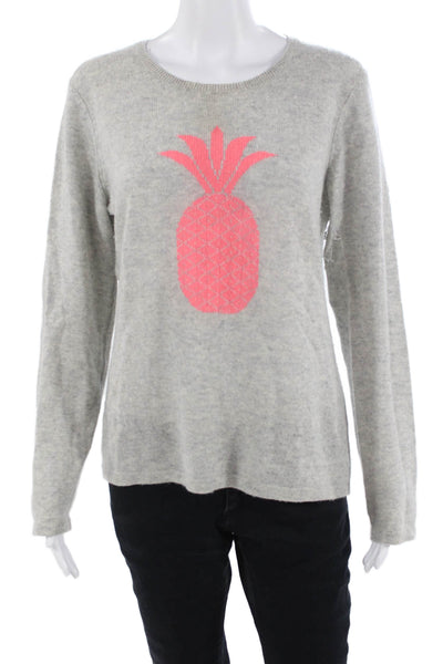 Hannah Rose Women Gray Cashmere Pullover Crew Neck Graphic Size L