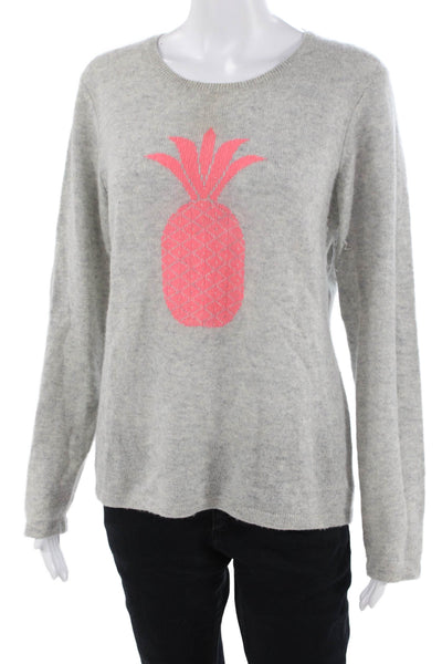 Hannah Rose Women Gray Cashmere Pullover Crew Neck Graphic Size L