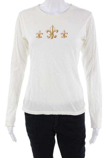 Nicole Miller Womens Basic White Cotton Crew Neck Long Sleeve T-Shirt Size M