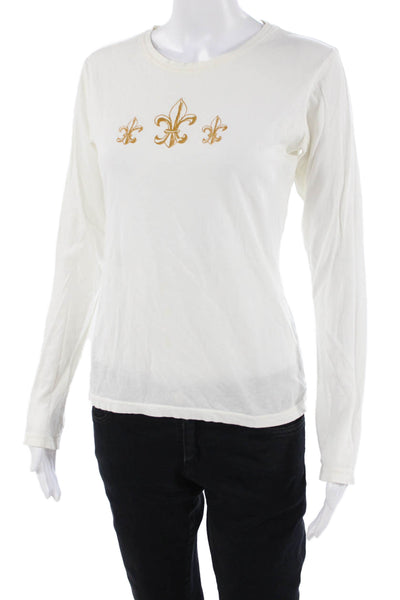 Nicole Miller Womens Basic White Cotton Crew Neck Long Sleeve T-Shirt Size M