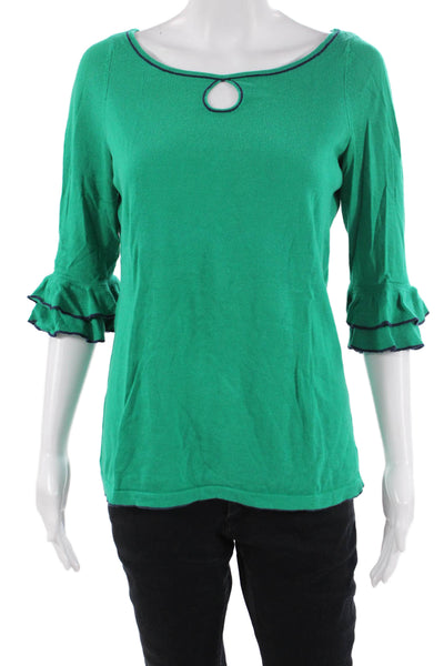 Lilly Pulitzer Women Green 3/4 Sleeve Blouse Cotton Silk Nylon Size M