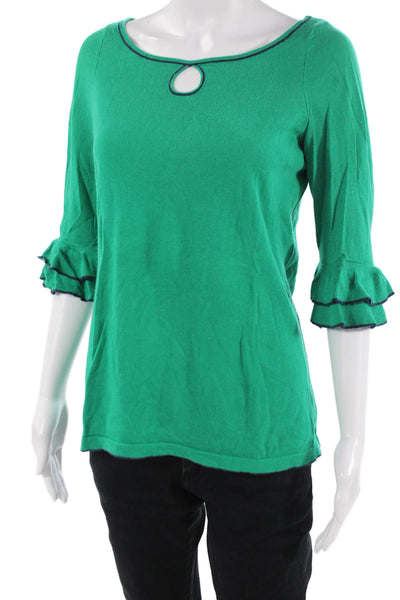 Lilly Pulitzer Women Green 3/4 Sleeve Blouse Cotton Silk Nylon Size M