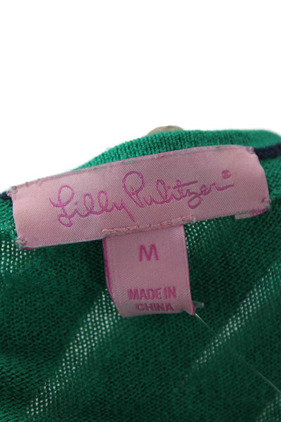 Lilly Pulitzer Women Green 3/4 Sleeve Blouse Cotton Silk Nylon Size M