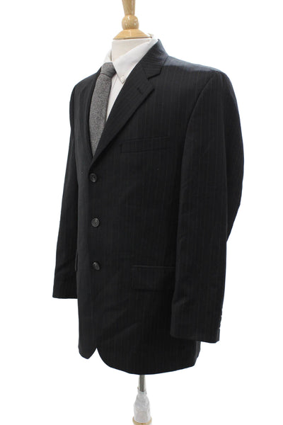 Lauren Ralph Lauren Mens Black Striped Wool Suit Jacket Size 40