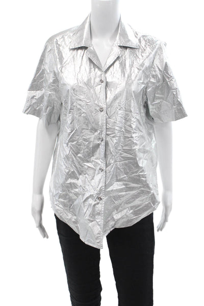Simon Miller Women Gray Collared Short Sleeve Button-Up Polyester 80s Size S